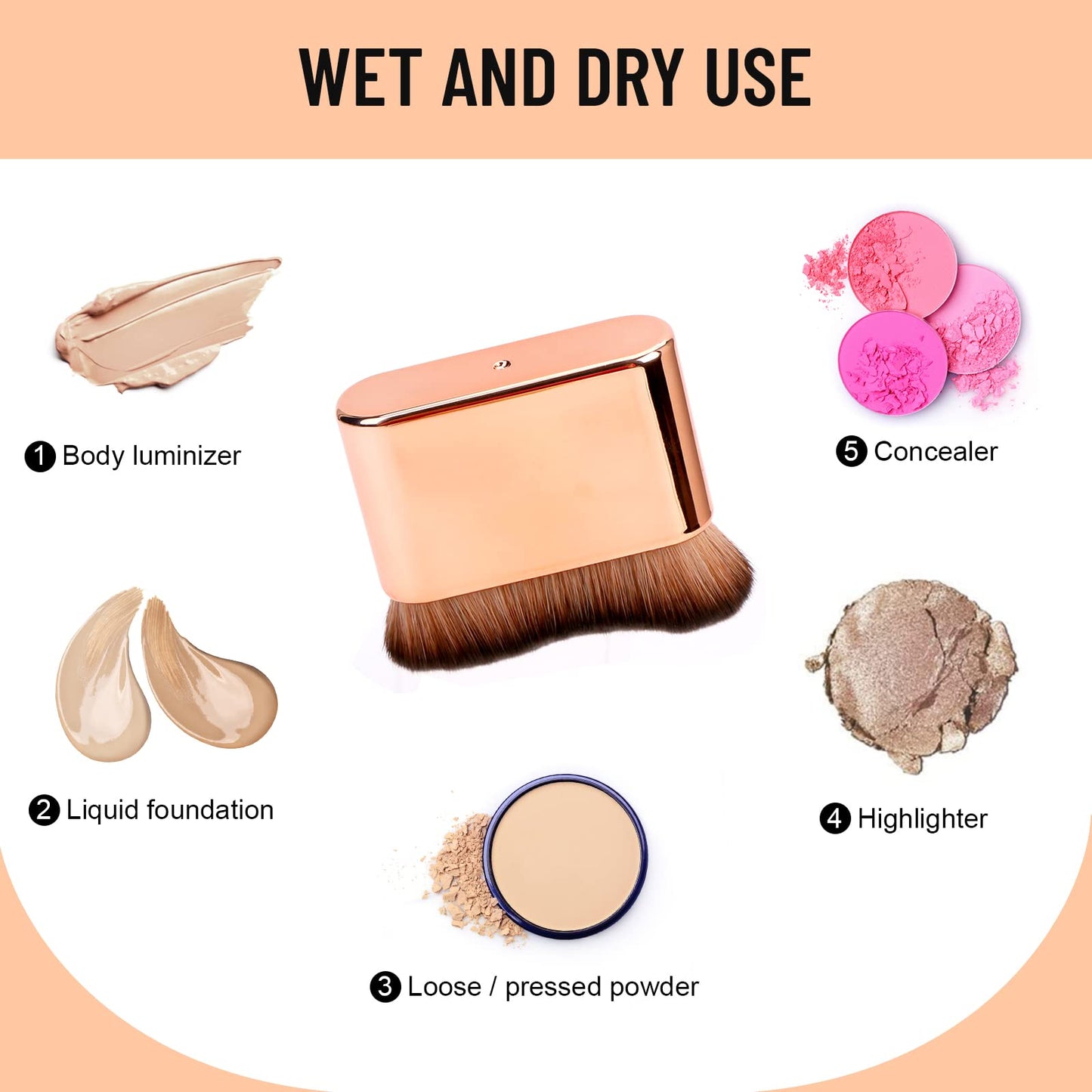 Yoseng Self Tan Brush - Rose Gold Kabuki Brush for Body, Face & Hands - Vegan, Streak-Free Application, Multi-Use for Self Tanner, Sunscreen, Body Lotion