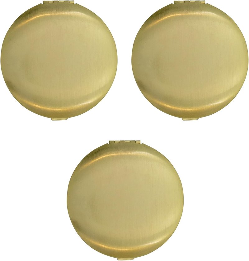 Double-Sided Magnifying Compact Mirrors - Set of 3 with Brushed Metal Finish | Gold Round Design