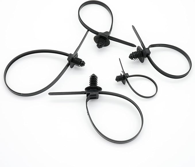 Semrien 60 Pcs Push Mount Cable Ties Assorted Sizes, Black Nylon Push Mount Zip Ties Wire Harness Clips, 6-Types Snap in Zip Ties Self Locking Automotive Wire Ties for Wire Tying, Automotive