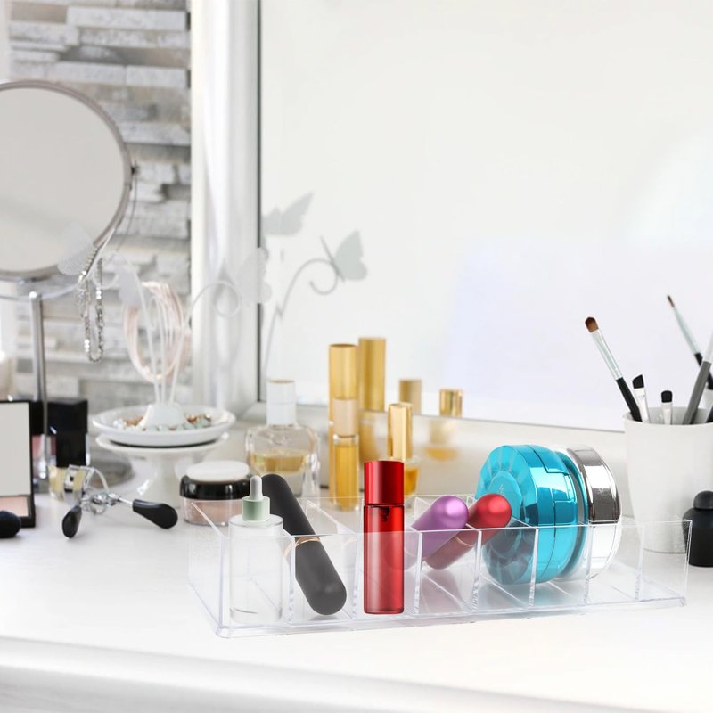 Acrylic Makeup Organizer,4 Pack Makeup Compact Organizer Detachable Makeup Organizer Clear Vanity Drawer Organizer, 8 Spaces Clear Cosmetic Display Case for Bathroom, 10x3.3x1.7 Inches