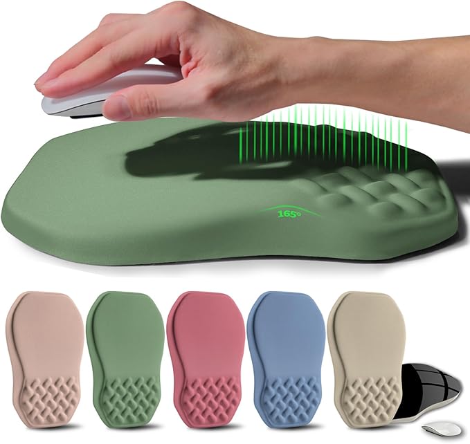 Gleamtide Ergonomic Raised Mouse Pad Wrist Support with Bilateral Slope Memory Foam Mousepad for Wrist Rest and Carpal Tunnel Pain Relief 11.8x7.9〃 Green