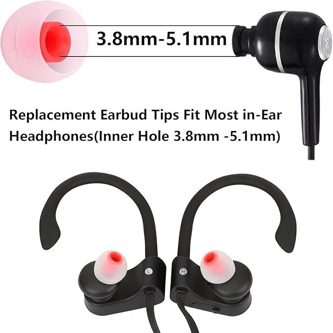 MMYQXI Silicone Replacement Earbud Tips Earbud Covers Ear Tips Fit for in-Ear Headphones (Inner Hole 3.8mm -5.1mm) Earbud Replacement Tips 9 Pairs