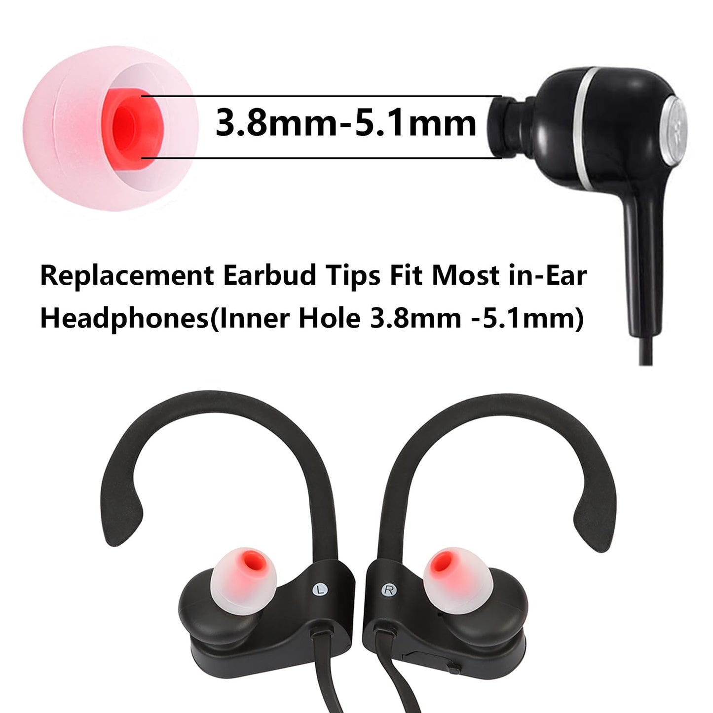 MMYQXI Silicone Replacement Earbud Tips Earbud Covers Ear Tips Fit for in-Ear Headphones (Inner Hole 3.8mm -5.1mm) Earbud Replacement Tips 9 Pairs, S/M/L