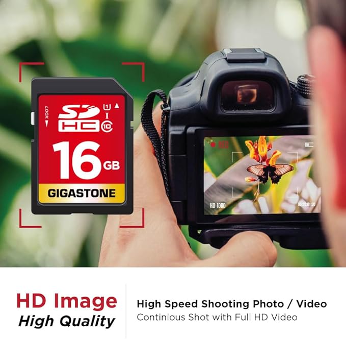 GIGASTONE 16GB SD Card 2-Pack UHS-I U1 Class 10 SDHC Memory Card High-Speed Full HD Video Compatible with SPYPOINT TACTACAM WOSPORTS Trail Camera, with 2 Mini Cases