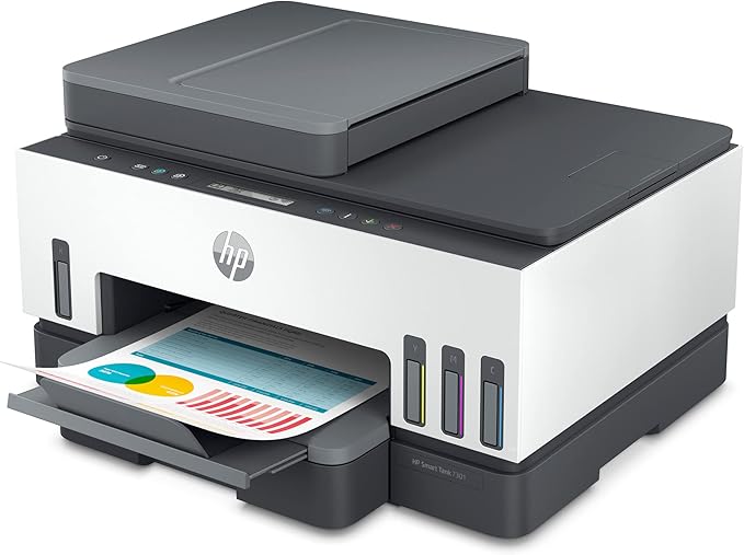 HP Smart Tank 7301 Wireless All-in-One Ink Tank Printer, Scanner, Copier with 2 Years of Ink Included, Best-for-Home Office, Cartridge-Free Refillable, AI-Enabled (28B70A)