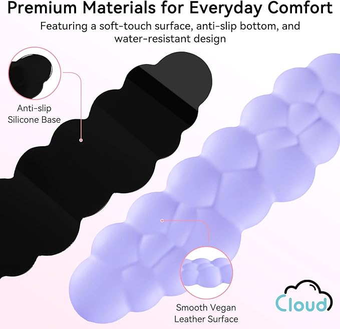 Sushret Cloud Wrist Rest for Computer Keyboard, 4-in-1 Memory Foam Leather Cloud Keyboard Wrist Rest and Mouse Pad Set with Ergonomic Support for Arm and Palm Cushion, Gaming/Work Setup, Purple