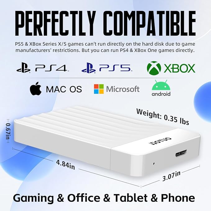 YOTUO 1TB External Hard Drive, Portable Storage Expansion HDD, USB 3.0 & USB-C for PC, Mac, Desktop, Laptop, Smartphone, PS4, Xbox One, Xbox 360, Office & Game, White