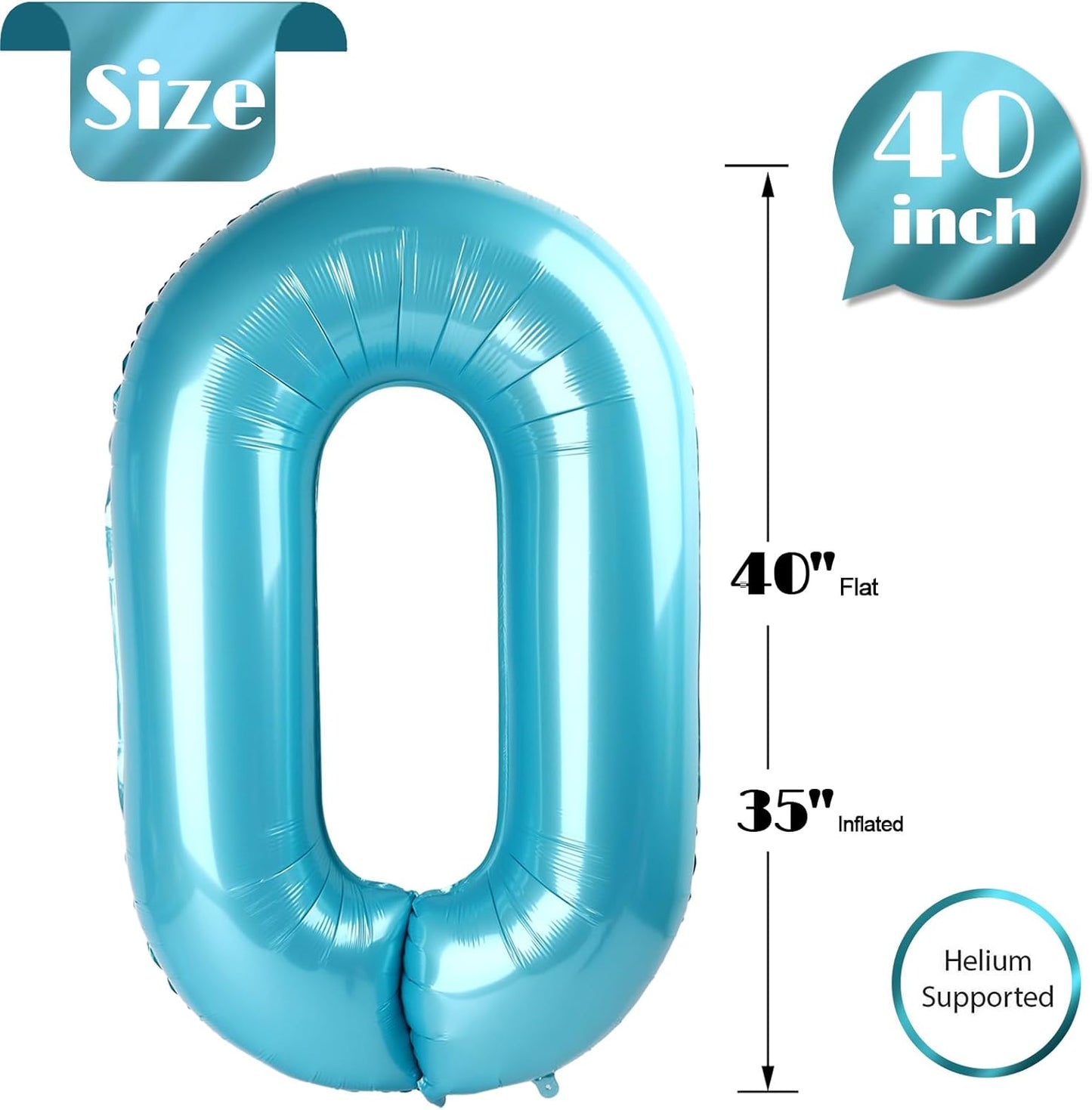 Pearlescent Blue 40-Inch Number Balloon - 0 Balloon for Birthday Decorations | Perfect for All Ages