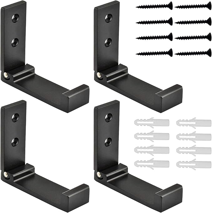 Latomex Folding Coat Hooks, Foldable Wall Hooks for Hanging Aluminum Alloy Cloth Hanger Coat Hanger Headphones Holder Headset Wall Hanger Hook- Pack of 4