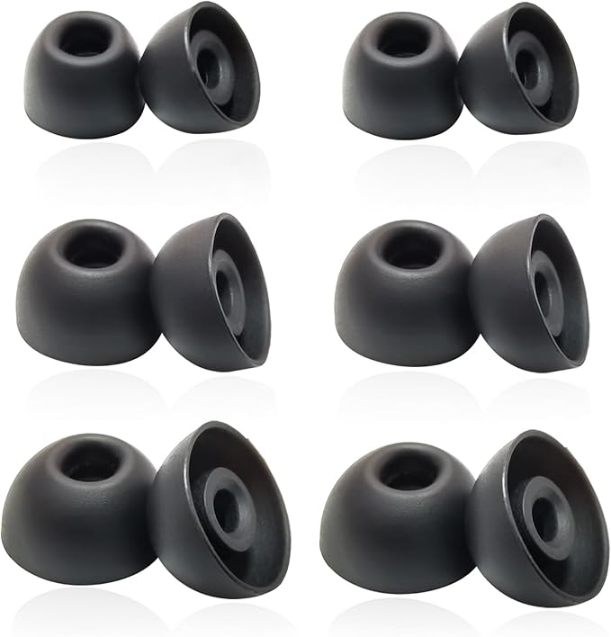Universal Oval Silicone Ear Tips/Earbuds Tips Replacement for 4.0-7mm Nozzles - 6 Pairs (L/M/S) for Secure Fit & Noise Isolation, Black
