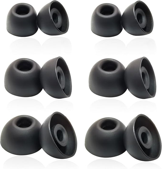Universal Oval Silicone Ear Tips/Earbuds Tips Replacement for 4.0-7mm Nozzles - 6 Pairs (L/M/S) for Secure Fit & Noise Isolation, Black