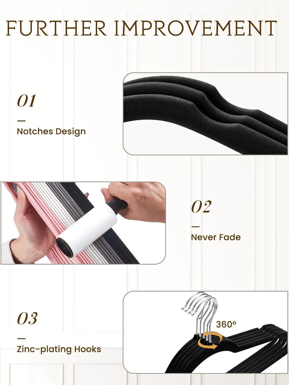 Smartor Velvet Hangers - 40 Pack Non-Slip Heavy Duty Felt Hangers | Premium Slim Black with 360° Rotating Hook