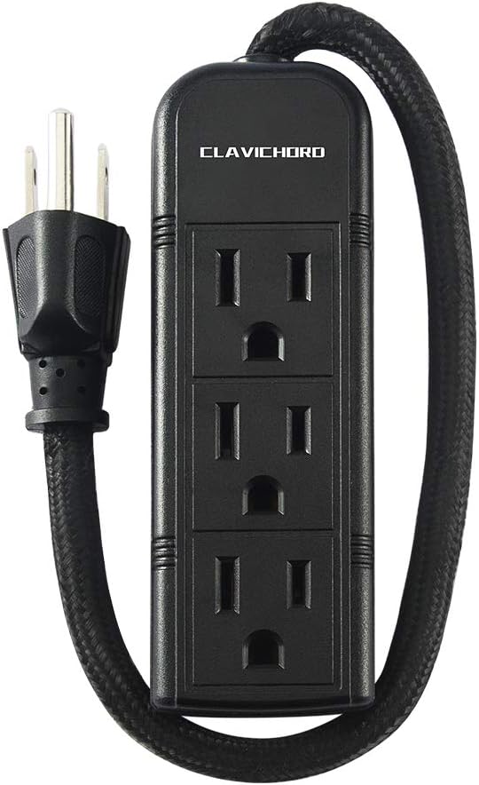 Power Strip with Flat Plug - 3 Ground Sockets 7 Inch Heavy Duty Braided Extension Cord Flat Plug Mountable Socket Strip for Computer/Home/Office