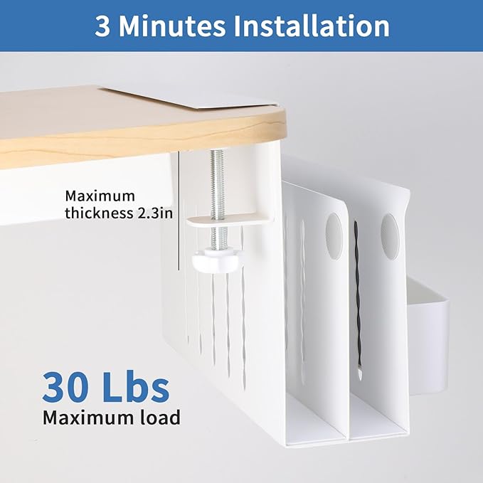 osseph 2 Tier Desk Side Storage Organizer, Under Desk Laptop Holder with Magnetic Pen Holder, No Drill Hanging Desks Caddy for Office & Home, Clamp On Desk Shelf for Tablet, Files, Accessories(White)