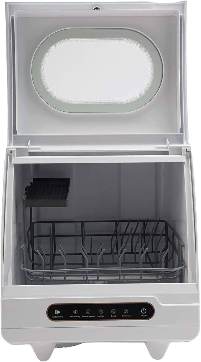 1200W Countertop Dishwasher, Automatic Dish Washing Machine with 5 Washing Programs Display, Portable Water-Lifting & Drainage with Cleaning/Purification/Storage Function, 15.7x15.7x17.7In