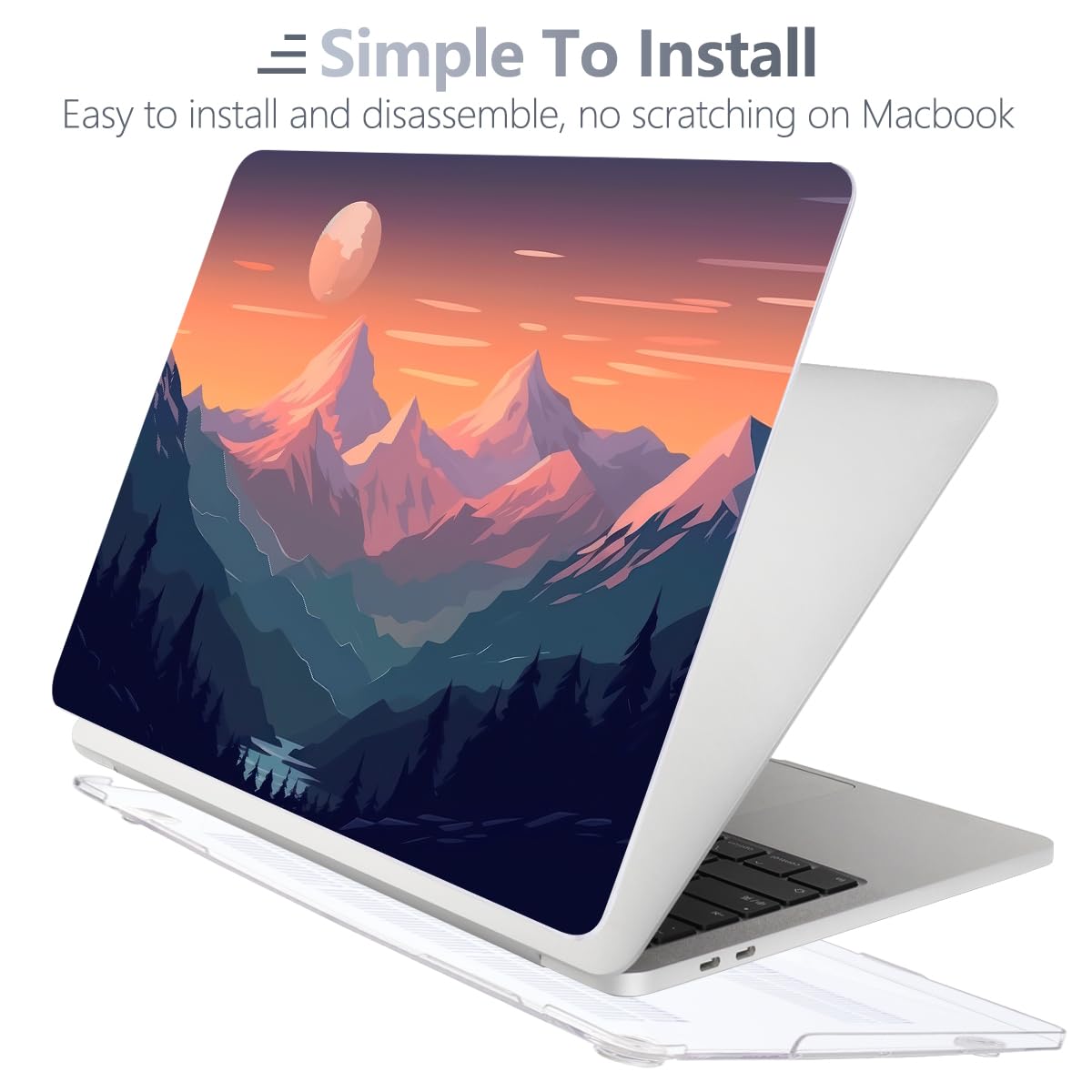 Batianda Design Case for M1 MacBook Air 13 Inch Model A2337 A2179 A1932 2021 2020 2019 Release,3D Painted Landscape Series Hard Shell with Keyboard Cover & Screen Protector, Sunset