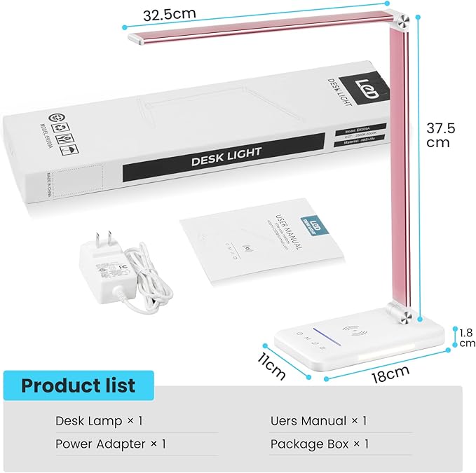 JOSTIC LED Desk Lamp with Night Light, Fast Wireless Charger, USB Charging Port, 10 Brightness, 5 Color Modes, Dimmable Bedside Table Lamp for Bedroom, Touch Control, Auto Timer, 1200Lux Super Bright
