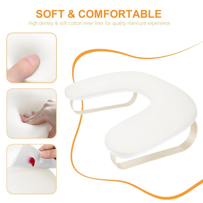 U-Shaped Manicure Arm Rest Stand - Cleanable Leather Nail Hand Rest Pillow for Acrylic Nails | White