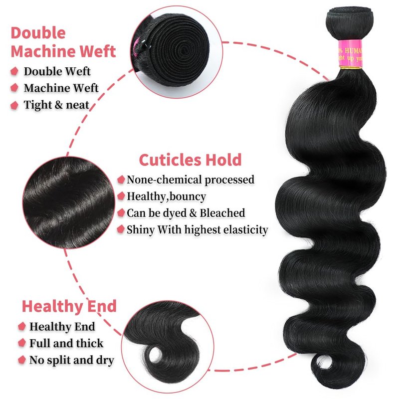 Fopeela 12A Body Wave Bundles Human Hair 1 Bundle 20 Inch 100% Unprocessed Brazilian Virgin Body Wave Human Hair Bundles for Women Natural Black