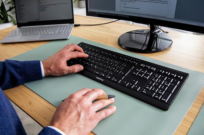 Cherry Stream Desktop Comfort, Wireless Keyboard and Mouse Combo, 2.4 GHz Connection, Whisper-Quiet Keys, Ergonomic Right-Handed Mouse, Battery-Powered, Black