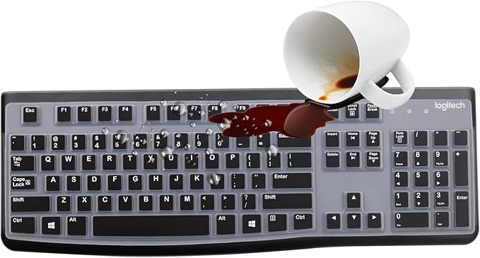 Silicone Keyboard Cover for Logitech K120 & MK120 Ergonomic Desktop USB Wired Keyboard, Logitech K120 & MK120 Keyboard Protective Skin US Layout (NOT Fit Other Model) -Black