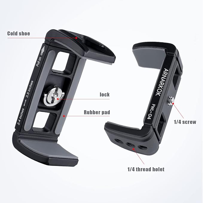 ARNARKOK Power Bank Clamp Holder,Camera Cage,with 1/4" Screw,Cold Shoe Mount,Phone Holder Clip [Thick Case & Big Phones Friendly],Radar Detector Mount for Truck Compaitbale with Anker Power Bank