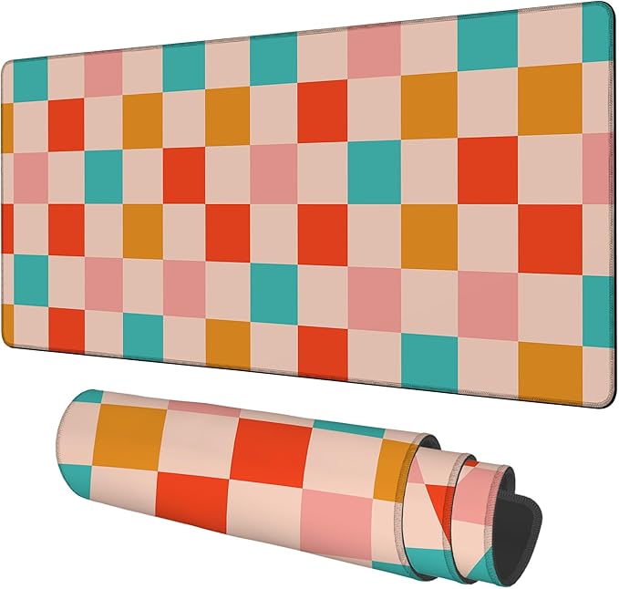 NITAHHHY Large Mouse Pad Retro Checkerboard Gaming Desk Pad Computer Keyboard Non-slip Waterproof Mouse Mat with Rubber Base and Stitched Edges Entertainment Office Writing Desk Mat 35.4 x 15.7 Inches