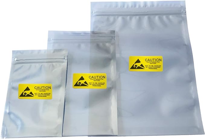Daarcin Anti Static Bags,ESD Bags,100pcs Mixed Sizes Antistatic Resealable Bag for 3.5 Hard Drive, 2.5 Solid State Drive with Labels, ESD Shielding Bag for Varieties of Electronic Device