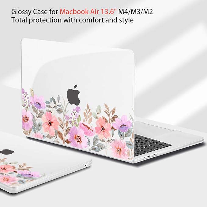 Teryeefi for MacBook Air M5 M4 M3 M2 13 inch Case 2026 2025 2024 2022 Release fits Model A3449 A3240 A3113 A2681, Hard Shell Case with Keyboard Cover+Screen Protector, Pink Flower Garden-A