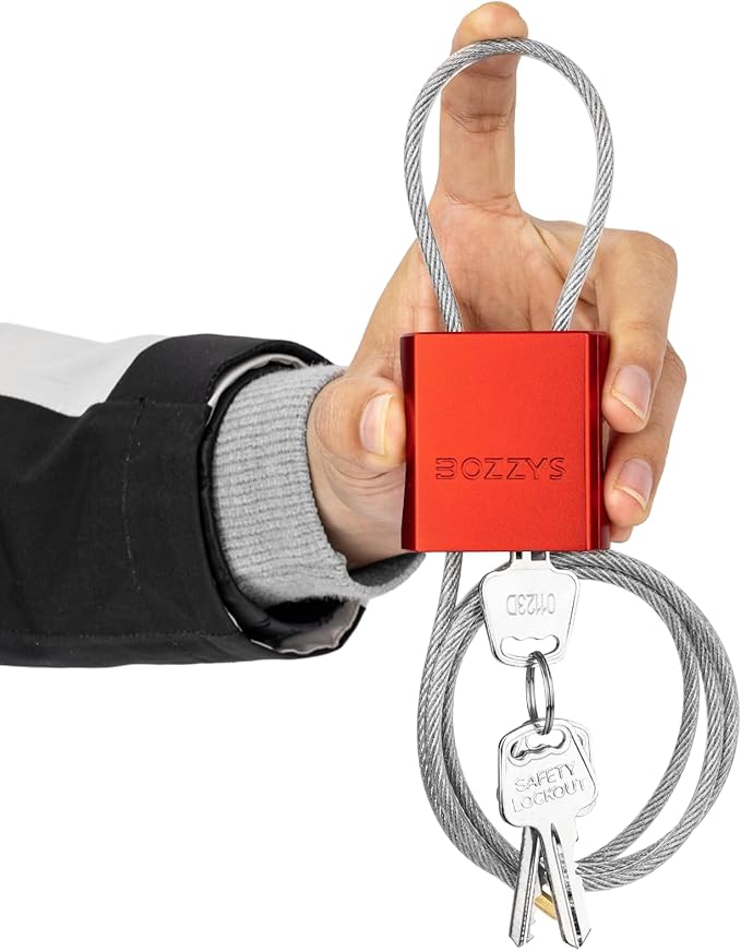 BOZZYS Cable Lock with 3 Keys | L 3.28ft(1m),D 1/6in(4mm) Adjustable Steel Cable Padlock | Aluminum Locks for Bikes, Gate, Lockers & Outdoor Gear | Weatherproof & Red