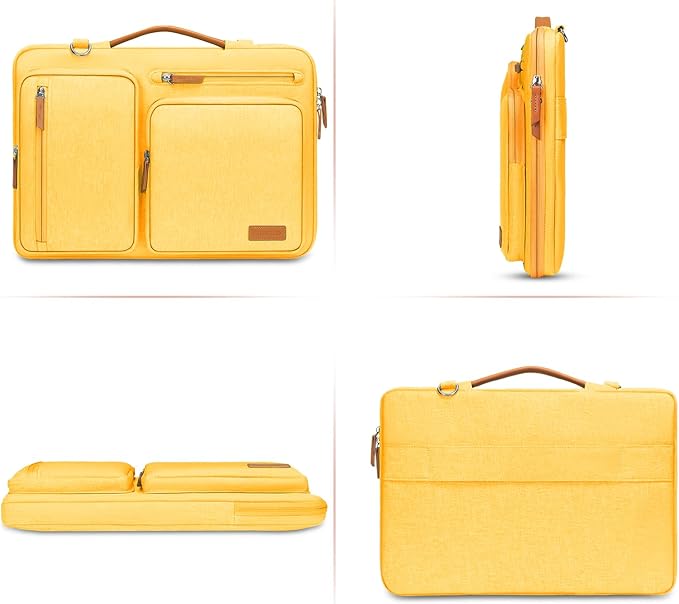 MOSISO 360 Protective Laptop Shoulder Bag,13-13.3 inch Computer Bag Compatible with MacBook Pro 14, HP, Dell, Lenovo, Asus Notebook,Side Open Messenger Bag with 4 Zipper Pockets&Handle, Yellow