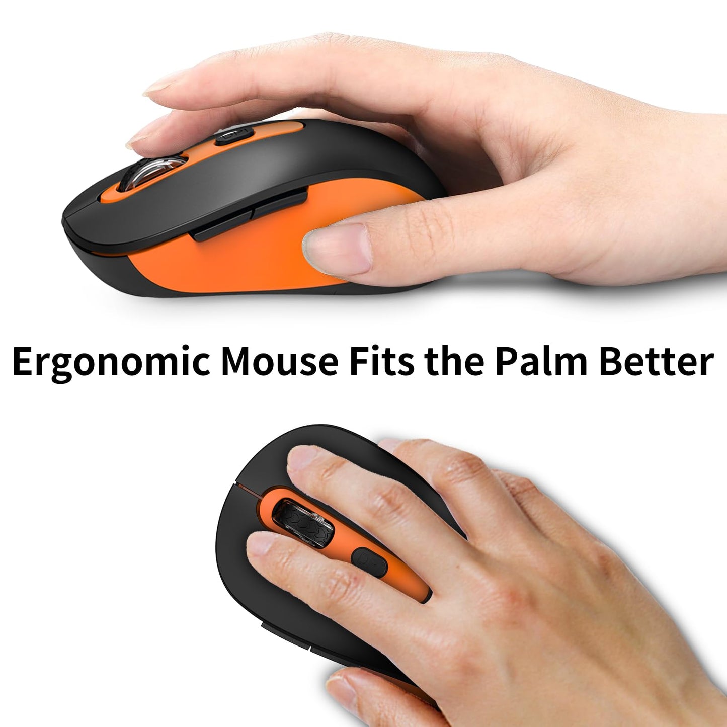 Wireless Mouse for Laptop, PC, Chromebook, Mac, MacBook, Silent Mouse with USB Nano Receiver, Side Button, 2400 DPI, Anti Slip Roller, 6 Button Ergonomics Cordless Computer Mice - Black Orange
