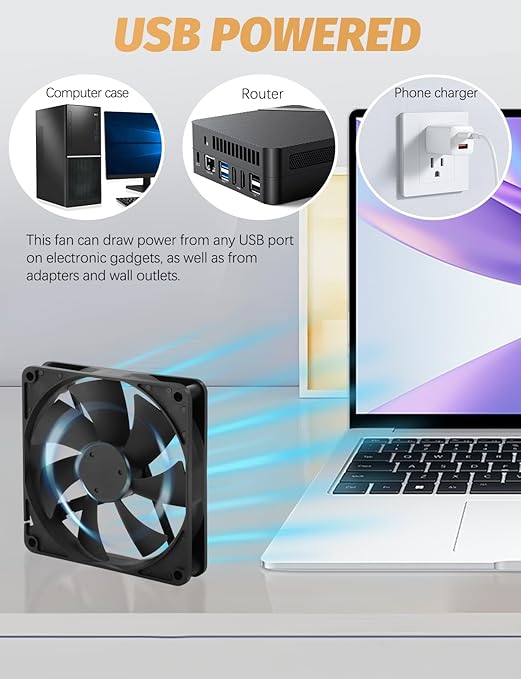 AmRunJe 140mm x 25mm USB Computer Fan with 3 Speed Degree 5v PC Cooling Fan for DVR Receiver PlayStation Xbox AV Cabinet