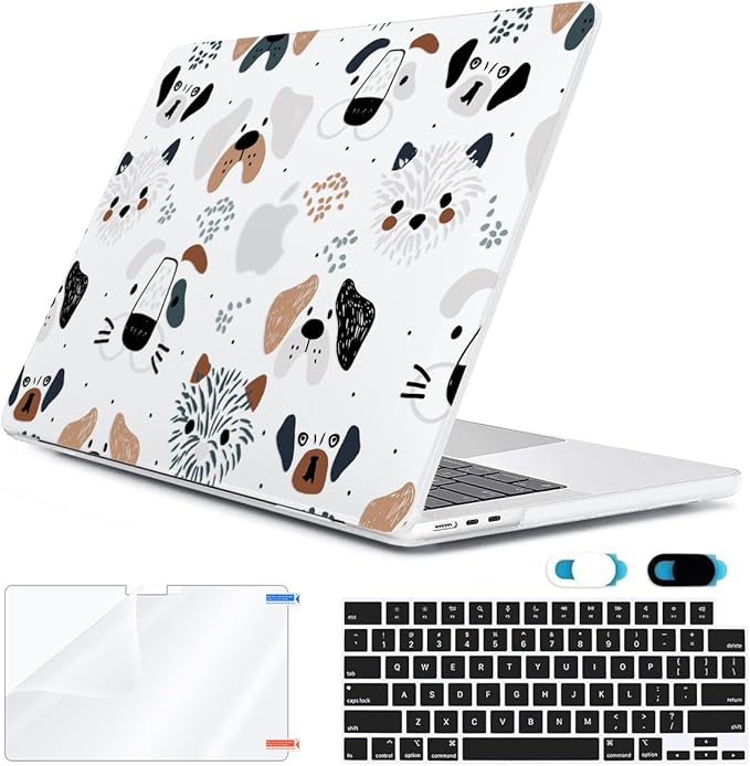 HOHAIYOO Compatible with MacBook Air 13 inch Case 2026 2025-2022 M5 A3449 M4 A3240 M3 A3113 M2 A2681, Plastic Hard Shell&Keyboard Cover&Screen Film&Webcam Cover for MacBook Air 13.6" Case, Funny Dog