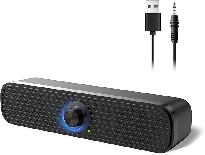 1Mii Computer Speakers for Desktop Laptop Tablet, USB Powered PC Speakers, Small Speakers Wired with Volume Control, Stereo Sound with 3.5mm Audio Plug for Windows Mac Linux PCs