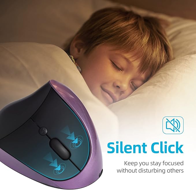 Woddlffy Ergonomic Mouse Wireless,Vertical Mouse with Silent Click Right Handed Small Mouses with 6 Buttons 1000/1200/1600 for Laptop,Desktop,PC, MacBook（Purple AA）