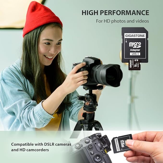 GIGASTONE 16GB Micro SD Card 5-Pack, FHD Video, Surveillance Security Cam Action Camera Drone, 85MB/s Micro SDHC UHS-I U1 Class 10, with Adapters