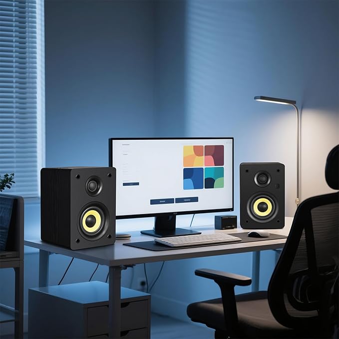 Sanyun SW206 80W Active Dual-Mode Bookshelf Speakers, 4” Studio Monitor & HiFi Mode, Upgraded 3D Sound Field, 6.35mm TRS Balanced, Bluetooth 5.4, Optical Coaxial Aux USB 24bit DAC, Black
