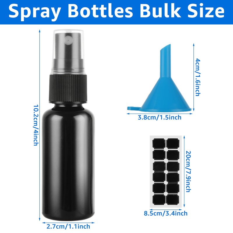 60 Pcs Small Spray Bottle Bulk, 30ML 1Oz Black Empty Spray Bottles Plastic Fine Mist Spray Bottles with Cap & Funnel, Small Refillable Sprayer Liquid Containers for Perfume, Cleaning, Essential Oil