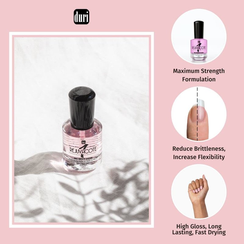 Duri Rejuvacote Nail Growth System - Maximum Strength Base & Top Coat Combo | Quick Dry Miracote