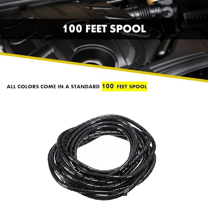 Kable Kontrol Vortex Spiral Cable Wrap - 1/8” Inch 100’ Feet Long - Hose Protector Flexible Polyethylene Wire Conduit Tubing Cable Sleeve Cord Cover to Organize Wires – Black