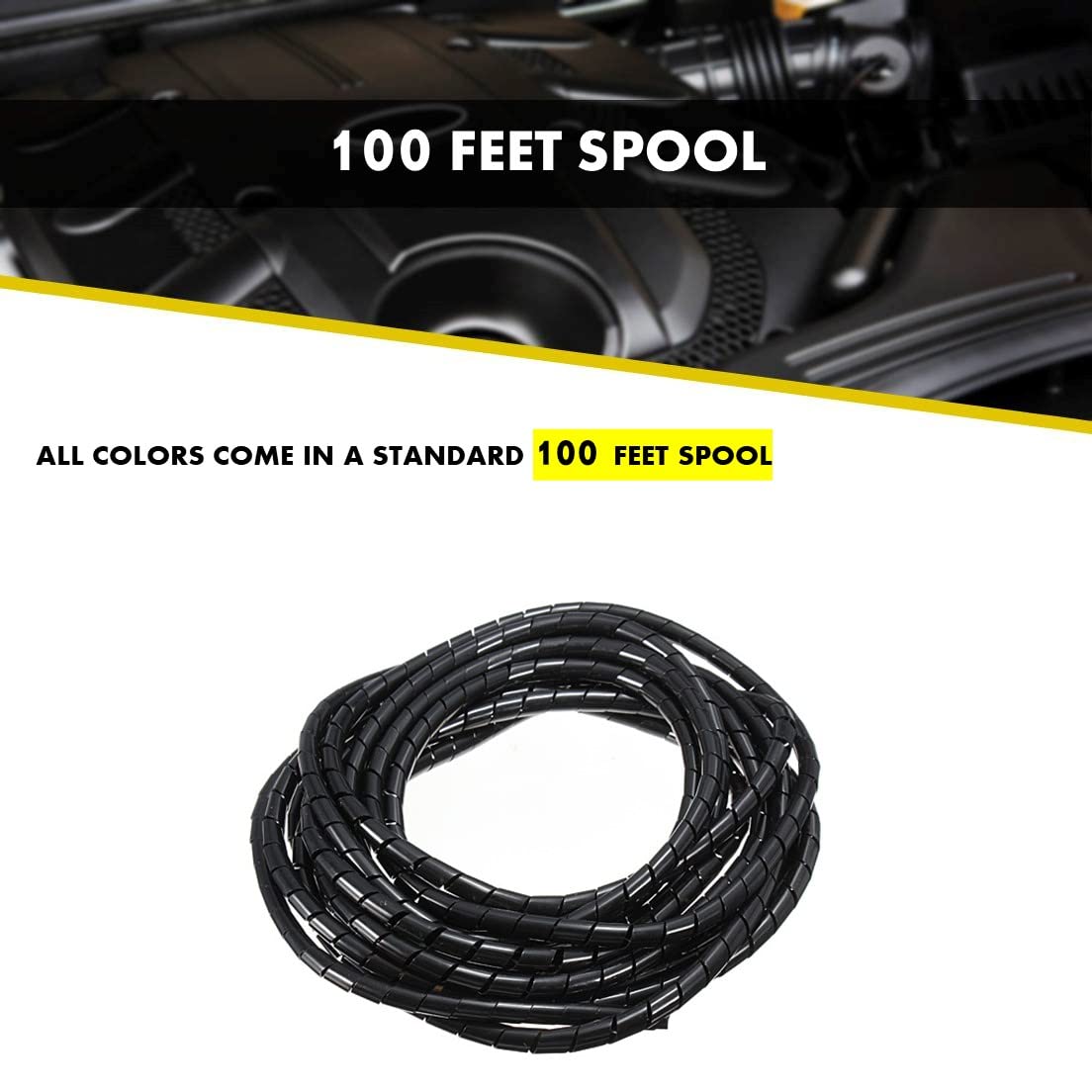 Kable Kontrol Vortex Spiral Cable Wrap - 3/8” Inch 100’ Feet Long - Hose Protector Flexible Polyethylene Wire Conduit Tubing Cable Sleeve Cord Cover to Organize Wires – Black