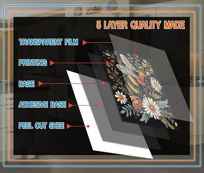 Flower and Bee Pattern Dishwasher Magnet Cover Sticker,Refrigerator Magnet Cover Decal Fridge Magnetic Stickers Home Kitchen Decor,23W x 26H inchs