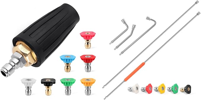 120" Gutter Cleaning Tools From the Ground, Pressure Washer Extension Wand with 5 Power Washer Nozzle Tips Max 4000 PSI 360Â° Rotating Spray Turbo Nozzle Pressure Washer