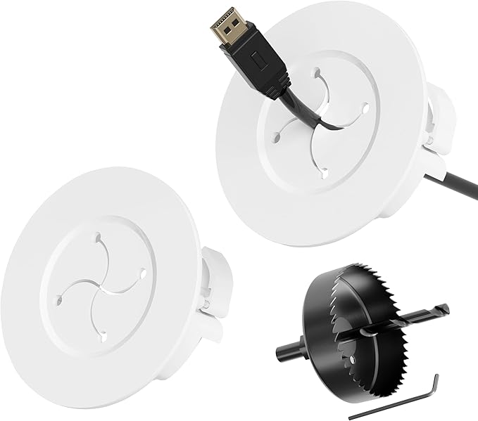 YCLYC Cord Hider for Wall Mounted TV, in Wall Cable Management Kit for Large Capacity, Wall Cable Hider Behind The Wall, Cable Raceway White Includes Hole Saw Dril Attachment - 2 Pass Locking Brackets