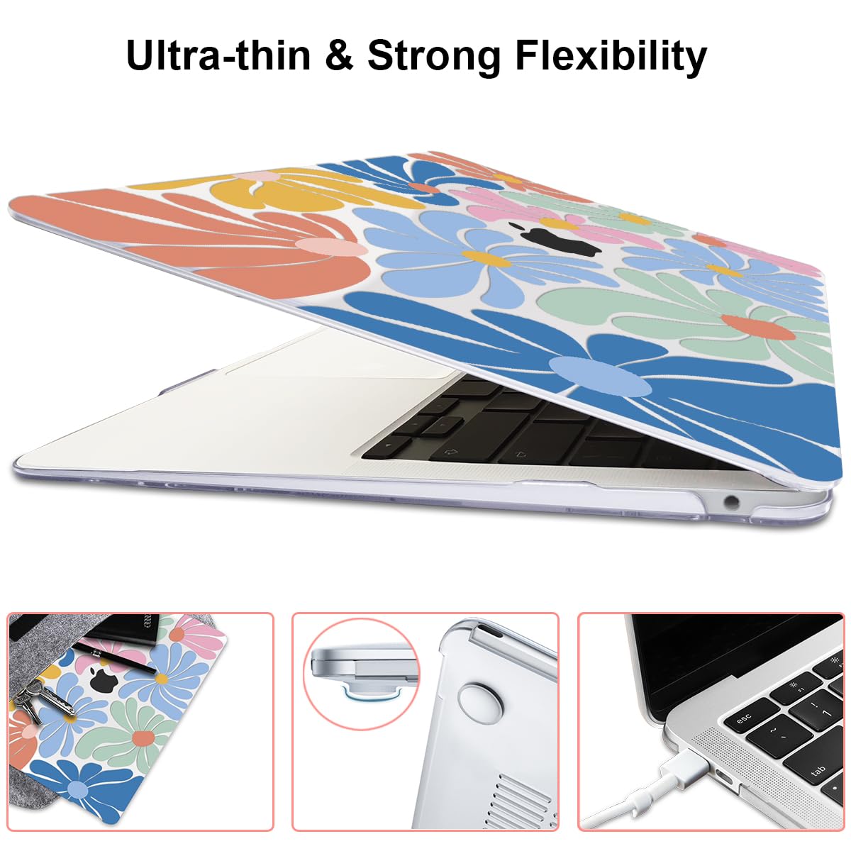 LCMOCICO for MacBook Pro 13 inch Case 2022 2021 2020-2016 A2338 M2/M1 A2251 A2289 A2159 A1989 A1706 with Touch ID, Plastic Hard Shell Case Keyboard Skin Screen Film Webcam Cover, Colorful Flowers