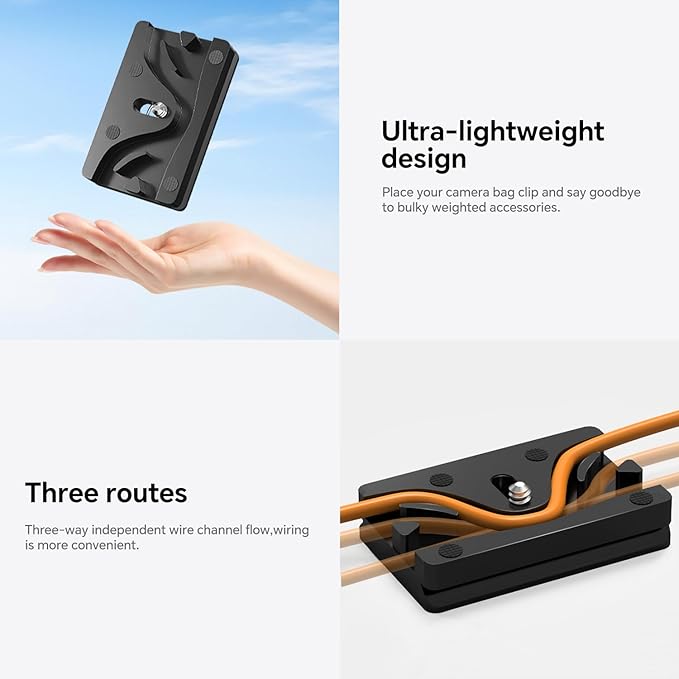 YAMCOWL Aluminum Camera Cable Locking Clip - Adjustable USB/HDMI Protector with 1/4-inch Threads, Secure Cable Clip for DSLR Camera Photographer Students (Black)