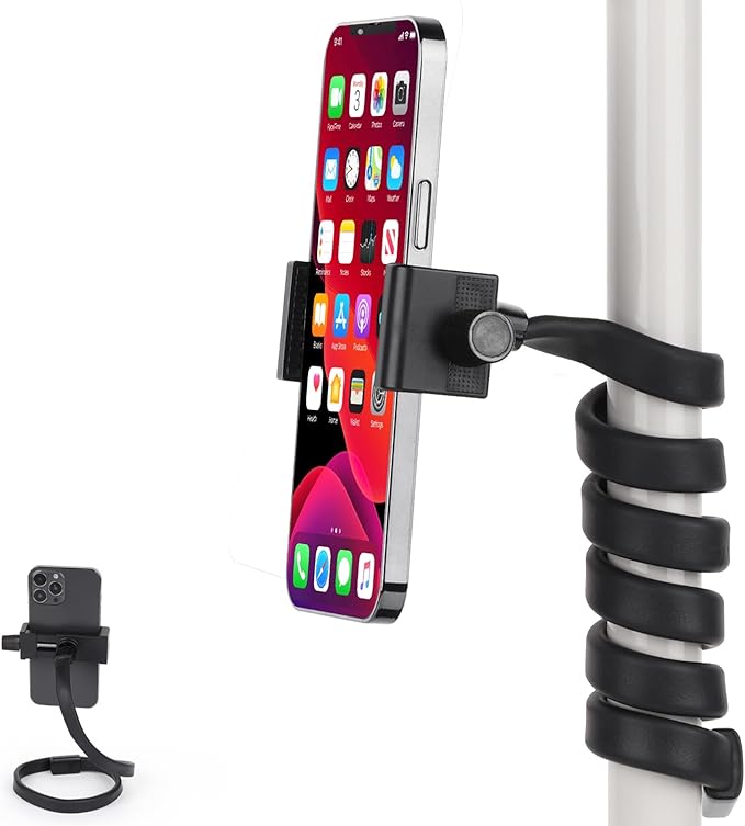 Mippko Portable Flexible Cell Phone Holder Stand for Treadmill/Stroller/Elliptical/Car/Bike/Shopping Cart,Compatible with 3.5~7.5" iPhone/Smartphone, 27.5 inch/70cm Long Arm for Cellphone