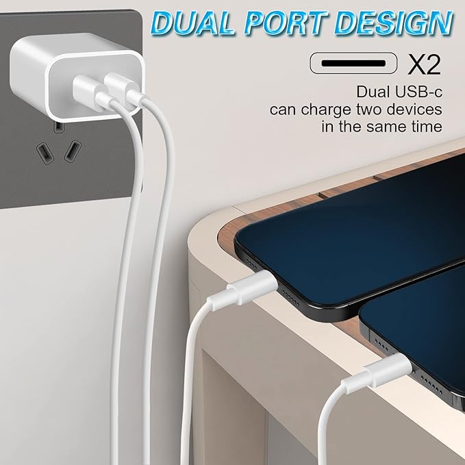 iPhone 14 Super Fast Charger,Dual Port USB C Charger,iPhone Charger Fast Charging Block,Quick Apple USB C Wall Adapter Plug,2Pack Type C Lightning Cable For iPhone 14/13/12/11/ProMax/MiNi/XR/SE/8 Plus