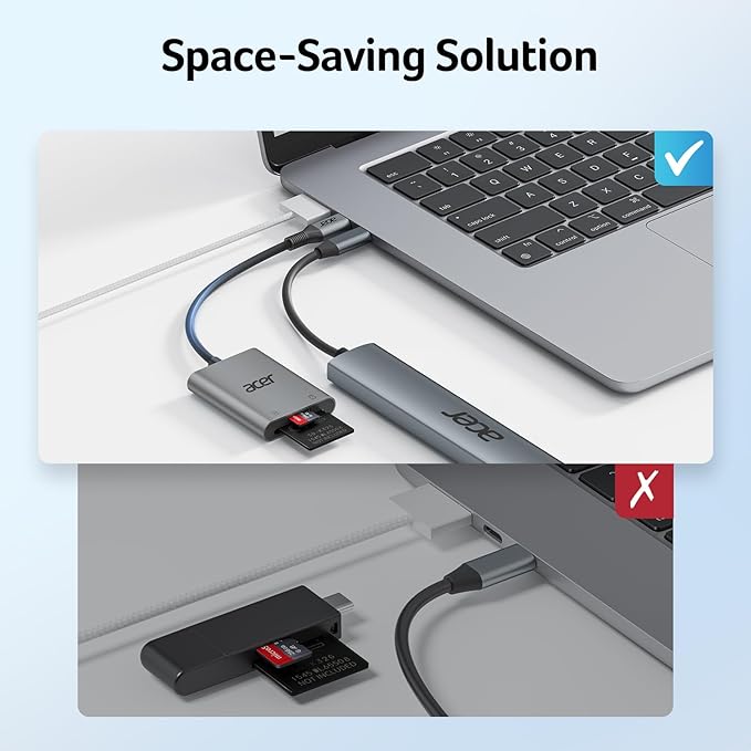 Acer SD Card Reader USB C, Dual Slots Type C to Memory Card Reader, Aluminum Micro SD Card Camera Adapter for MicroSD, SDHC, SDXC, Compatible with iPhone17/16/15, MacBook Neo/Pro/Air, iPad, Laptop